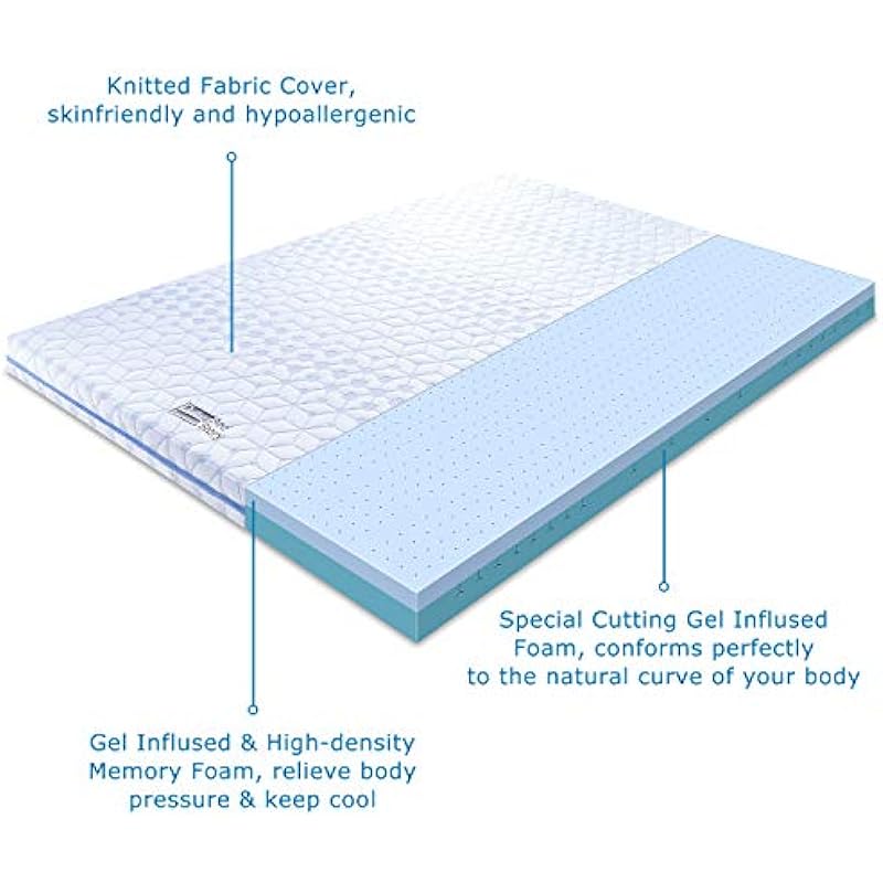 BedStory Mattress Topper Full, 4 Inch Gel Memory Foam Mattress Topper 7 Zone Ventilated Mattress Topper Double with Removable Foam Topper Cover with 4 Elasticated Bands, CertiPUR-US (54 x 74inch)