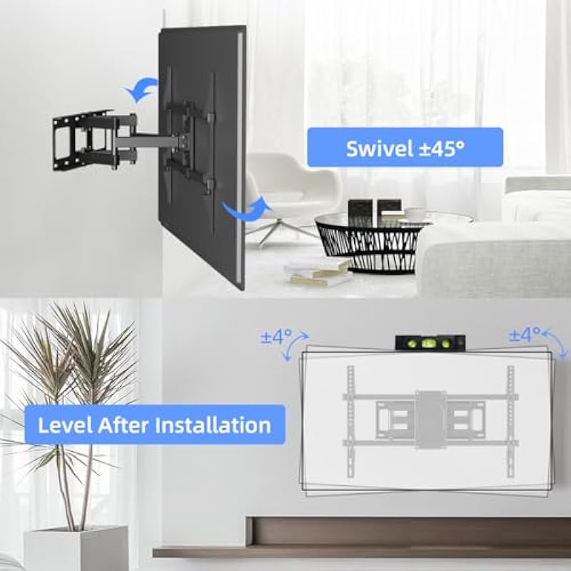 Suptek Full Motion TV Wall Mount for 32 to 84 Inch TV, Swivel and Tilt with Articulating Dual Arms, Max VESA 600X400mm, Holds up to 132lbs, Fits Max 16″ Wood Studs, MA01A