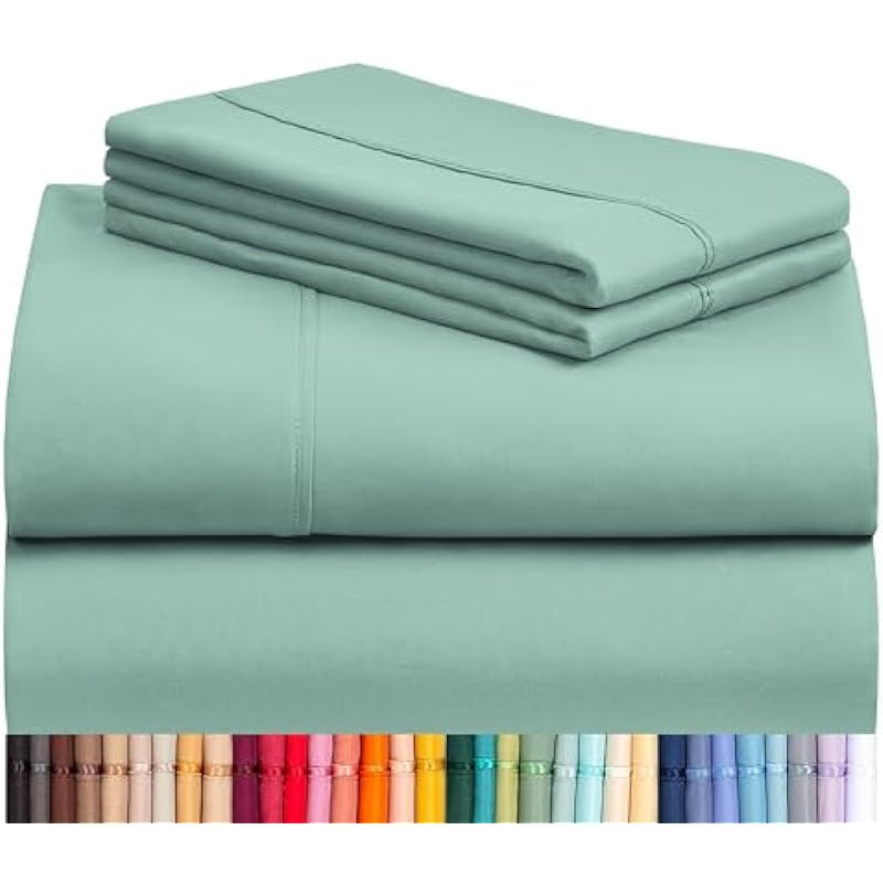 LuxClub Twin XL Sheets – Soft Kids Twin Bed Sheets for Boys and Girls, 4 PC Deep Pockets 18″ Eco Friendly Wrinkle Free Kids Fitted Sheets Machine Washable Hotel Bedding Silky Soft- Light Teal Twin XL