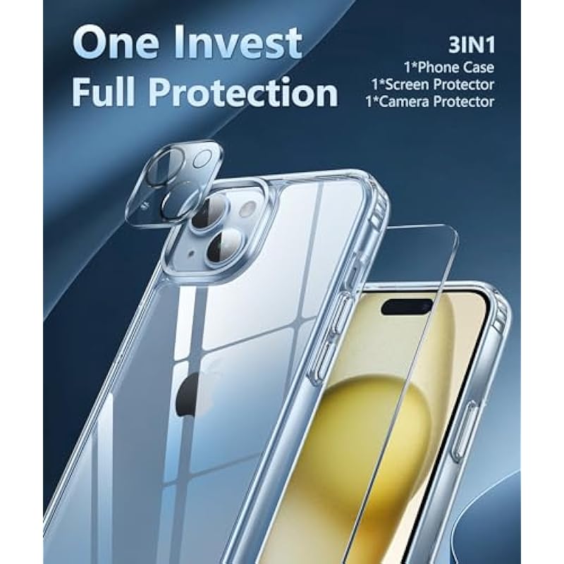 FNTCASE for iPhone 15 Plus Case: [Anti-Yellowing] [Military-Grade Drop Protection] Anti-Scratch Shockproof Slim Fit Protective Thin Bumper Transparent Phone Cover, 6.7 inch – Crystal Clear