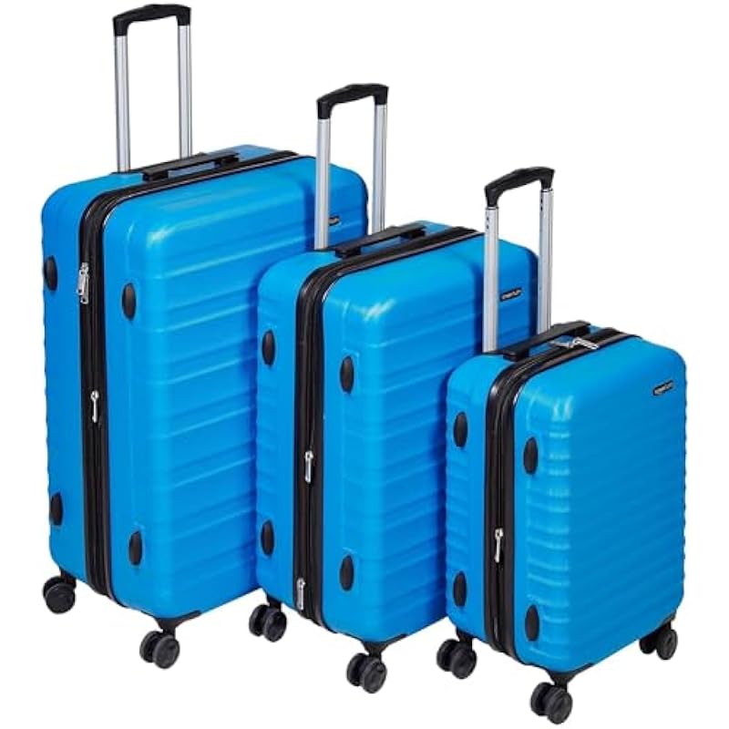 Amazon Basics 3 Piece Hardside Spinner Travel Luggage Suitcase Set – Blue