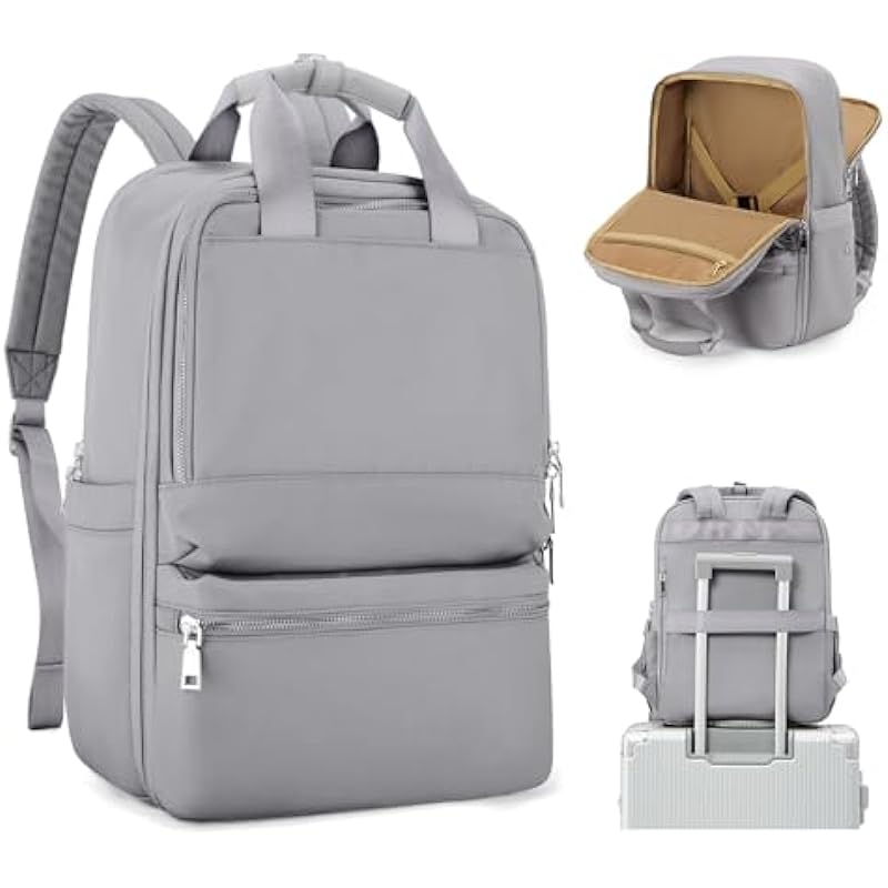 Cabin Bags for Travel, Carry on Travel Backpack for Women Airplane Approved Hand Luggage Backpack Water Resistant Personal Item Travel Bag Travel Essentials Work Laptop Backpack Silver Gray