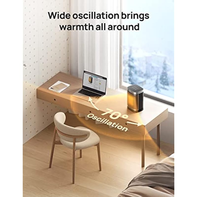 Dreo Home Space Heater for Bedroom, 1500W Portable Electric Ceramic Heater, Thermostat, Remote Control, LED Display, Overheating & Tip-Over Protection, 1-12H Timer, 70° Oscillating Heater Fan for Room