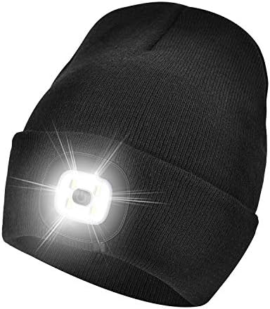 Etsfmoa Unisex LED Beanie Hat with Light, Gifts for dad,Gadgets Gift for Men Him Father USB Rechargeable Winter Knit Lighted Headlight Hats Headlamp Torch Skull Cap（Black）