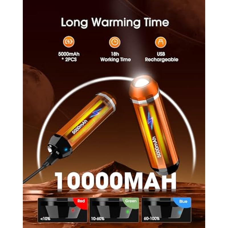 Hand Warmers Rechargeable, Magnetic 2pack 5000mAh Battery Operated Hands Warmer, 3 Levels Heat, Outdoor Flashlight, Electric Portable Pocket Heater for Camping, Hiking, Hunting, Golf, Football