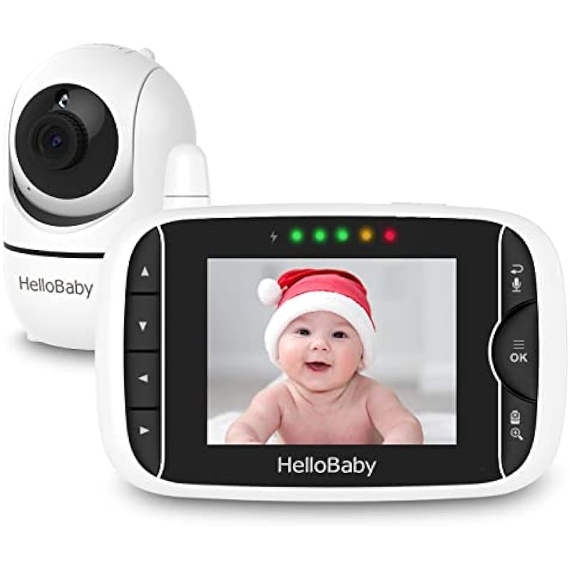 HelloBaby Baby Monitor, Video Baby Monitor with Camera Remote Pan-Tilt-Zoom, 3.2 inches Screen, Infrared Night Vision, Two Way Audio, Temperature Display, Smart VOX Mode