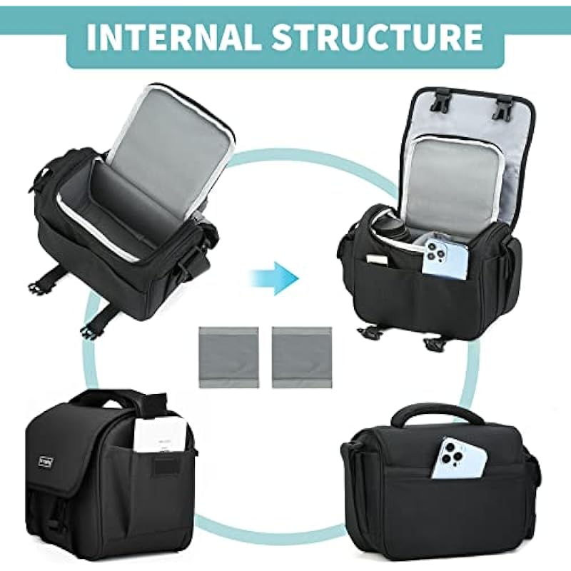 G-raphy Camera Bag DSLR SLR Camera Shoulder Bag for SLR DSLR Cameras, Mirrorless Cameras, Lenses, Cables, Accessories (Black)