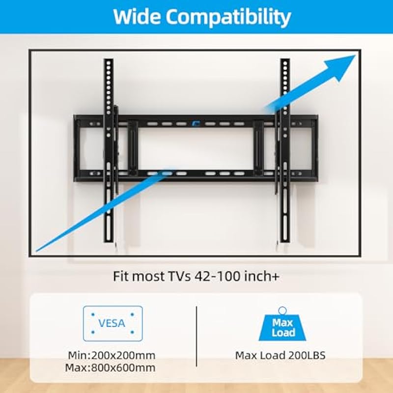 HOME VISION Tilt TV Wall Mount for Most 42-100 inch Flat Curved TVs, Heavy Duty TV Mount up to 200Lbs, Wall Mount TV Bracket Fits 16″/18″/24″ Studs Max VESA 800x600mm Space Saving for LED OLED LCD