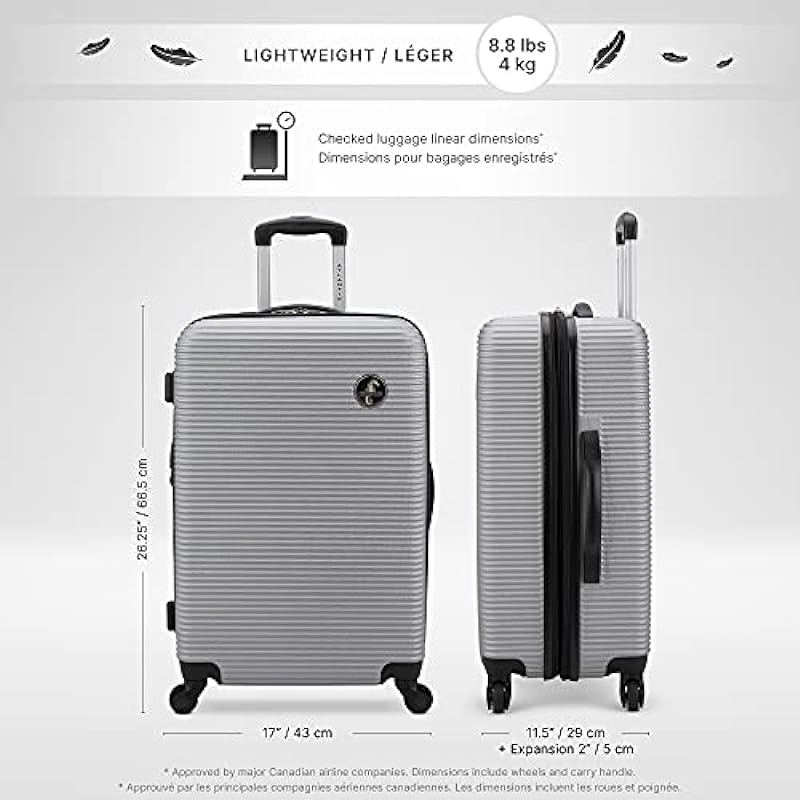 Atlantic Tribute II Medium Luggage – Hardside Expandable Spinner Luggage 24-Inch., Silver