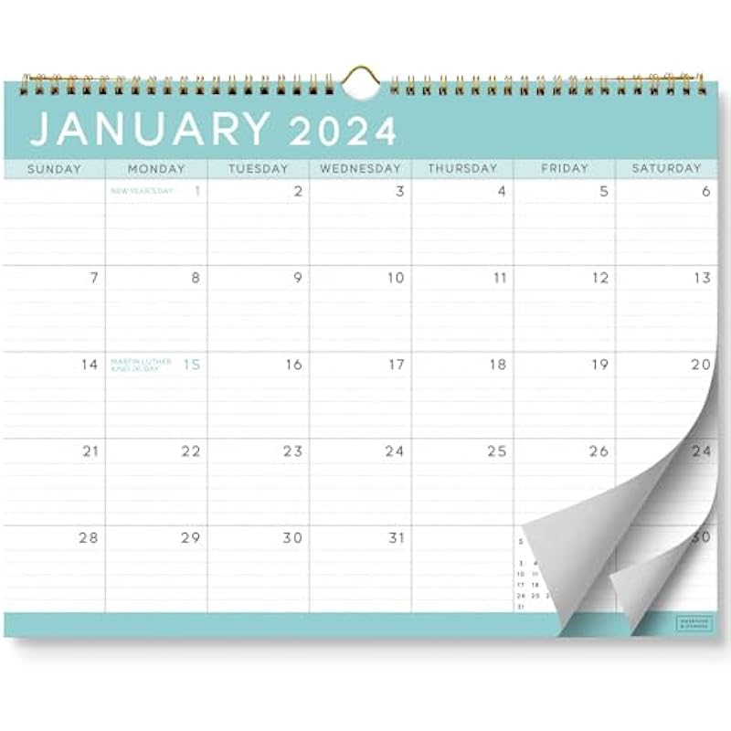 S&O Basic Teal Business Wall Calendar from January 2024-June 2025 – Tear-Off Monthly Calendar for Office – 18 Month Academic Wall Calendar – Hanging Calendar with Monthly Mini-Calendars – 13.5″x10.5”in