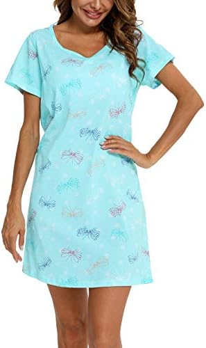 ENJOYNIGHT Nightgown Women’s Sleepwear Cotton Sleep Tee Short Sleeves Print Sleepshirt