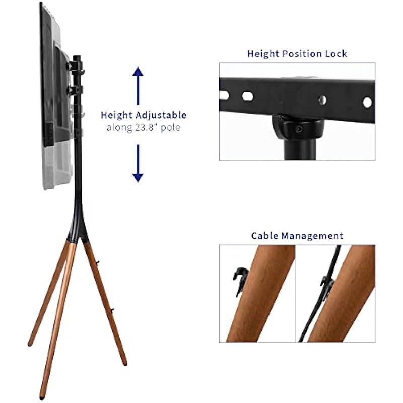 VIVO Artistic Easel 45 to 65 inch LED LCD Screen, Studio TV Display Stand, Adjustable TV Mount with Swivel and Tripod Base, Black Bracket, Dark Walnut Legs, STAND-TV65A