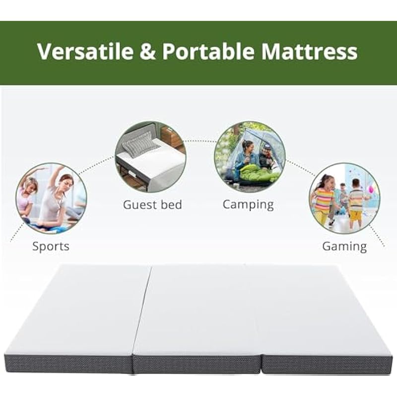 Folding Mattresses Twin Size, YUGYVOB Foldable Mattress with Non-Slip Bottom and Removable Cover, 4-Inch Foam Mattress Fits Camping, Guest, Bed, RV, 75″ x 38″ x 4″