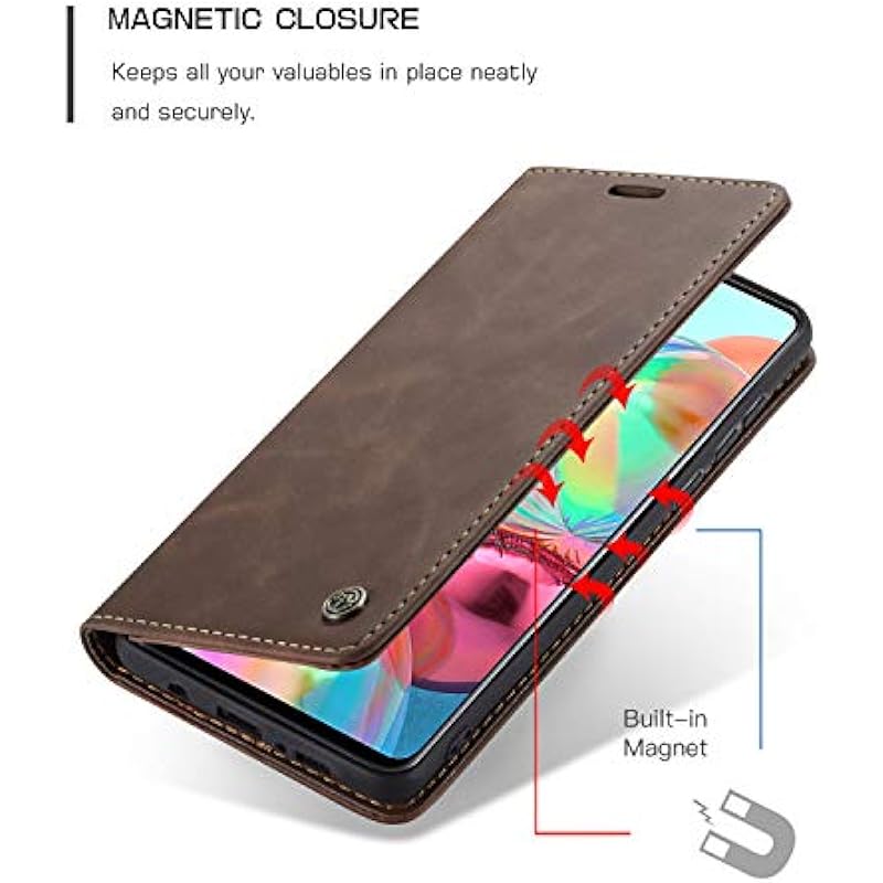 Galaxy A71 Case,Bpowe Leather Wallet Case Classic Design with Card Slot and Magnetic Closure Flip Fold Case for Samsung Galaxy A71 (Coffee)