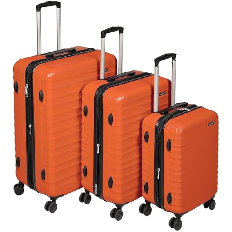 Amazon Basics 3 Piece Hardside Spinner Travel Luggage Suitcase Set – Orange
