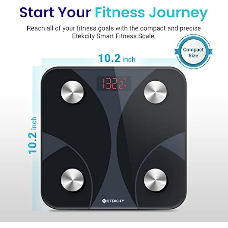 Etekcity Smart Digital Bathroom Scale, Scales for Body Weight and Fat, Sync with Bluetooth, Health Monitor, 10.2 x 10.2 inches, Black, standard (FIT 8S)