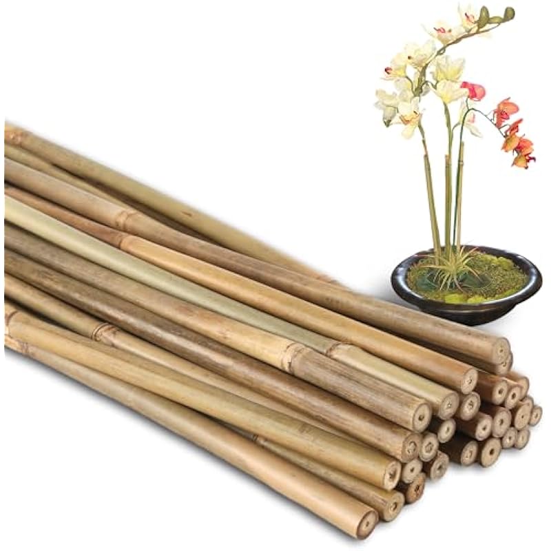 Sinimaka 50Pcs Bamboo Plant Stakes for Indoor Outdoor Plants, 0.32”/16 Inch Bamboo Sticks Garden Plant Support Stakes Bamboo Poles Trellis for Tomato Vegetables Beans Trees Potted Climbing Plants