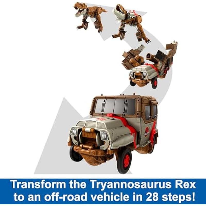 Jurassic World Transforming Toy, Tyrannosaurus T Rex Dinosaur to Off Road Truck Vehicle, 28-Step Fierce Changers Chase N Roar, 2 in 1 Figure