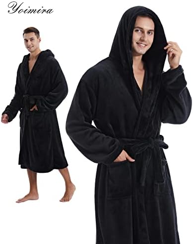 Yoimira Mens Robes and Bathrobes with Hood,Mens Housecoats and Robes Soft Warm Fleece Plush Robe with Pockets