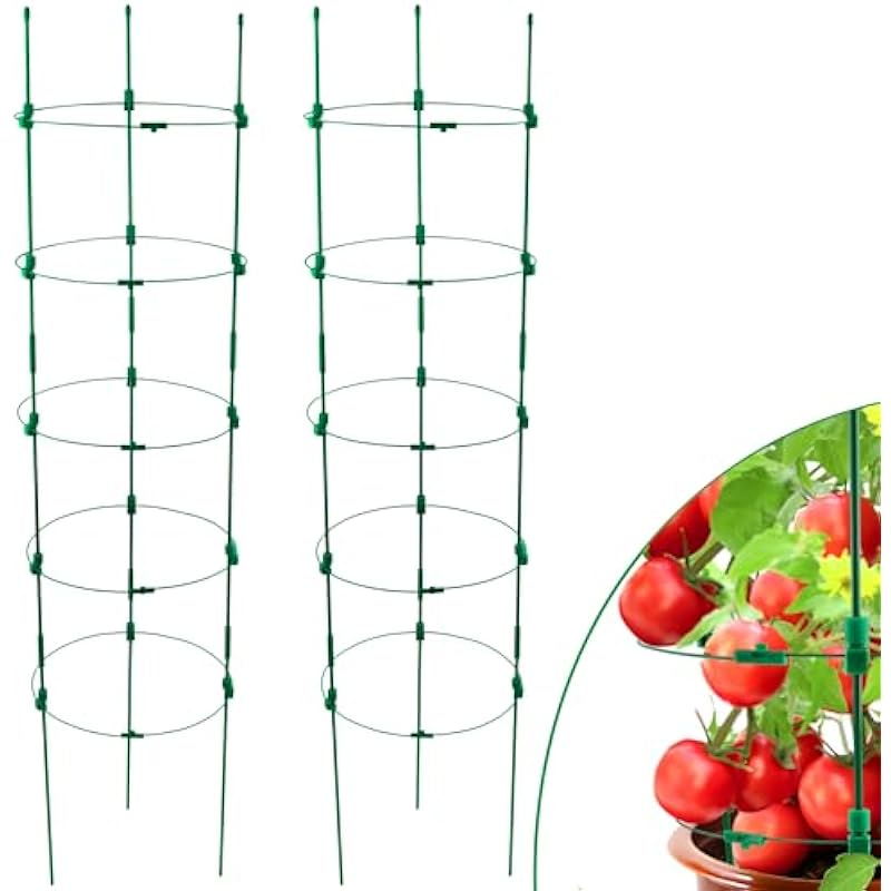 Sinimaka Upgrade Tomato Cage, 53 Inches 2 Pack Adjustable Tall Tomato Plant Support Cages for Garden, Tomato Stakes Garden Trellis for Vegetables, Climbing Plants, Vine Pants, Cucumber, Flowers, Fruit