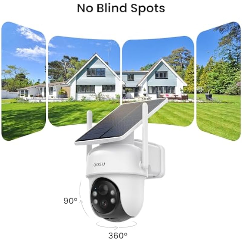 AOSU Solar Home Security Cameras System, 2-Cam Kit, 2K QHD Wireless Security Outdoor Camera, Auto Cross-Tracking, 360° Pan & Tilt, Color Night Vision, 32GB Homebase Local Storage, No Monthly Fee