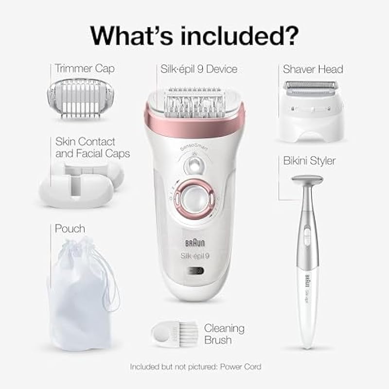 Braun Epilator, Hair Removal for Women, Series 9-890 Silk-Epil Sensosmart Epilator with Shaver and Face/Bikini Trimmer