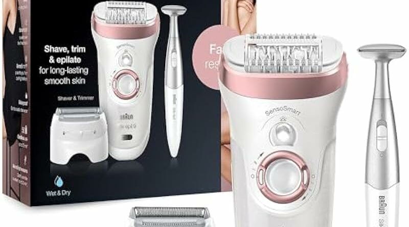 Braun Epilator, Hair Removal for Women, Series 9-890 Silk-Epil Sensosmart Epilator with Shaver and Face/Bikini Trimmer