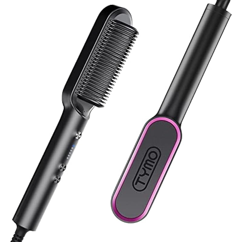 TYMO Hair Straightener Brush, Hair Iron with Built-in Comb, Fast Heating & 5 Temp Settings & Anti-Scald, Perfect for Professional Salon at Home, Straightening Brush That Reduces Styling Time, Hot Comb, TYMO RING Matte Black