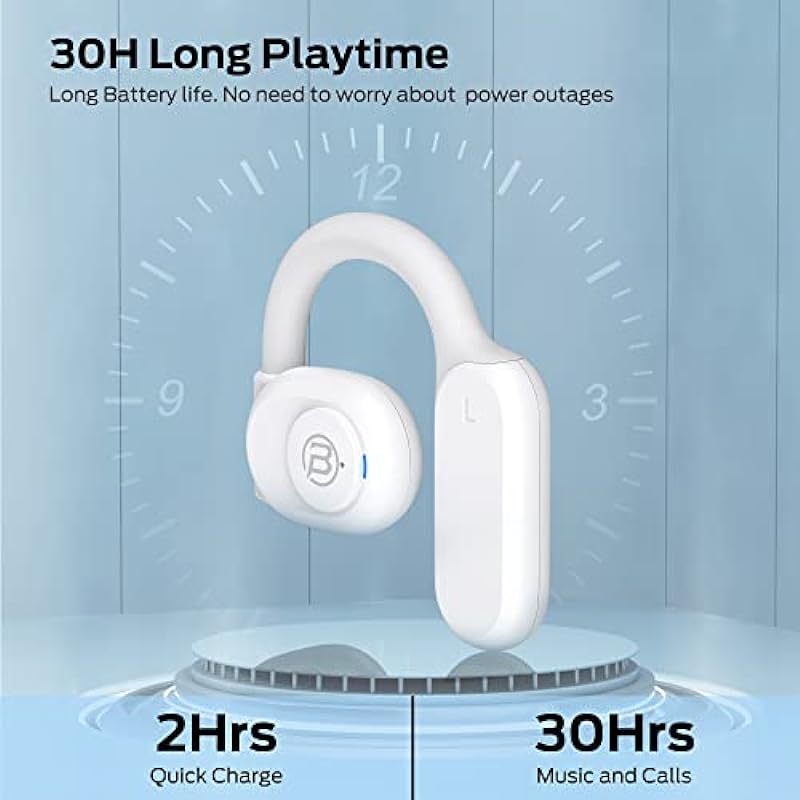 BUGANI Bluetooth Headphones, Open Ear Headphones with Dual 16.2mm Large Driver, Open Ear Earbuds with HiFi Stereo Sound, ENC Clear Talk, 30H Playtime, Waterproof Running Headphones for Home Workouts