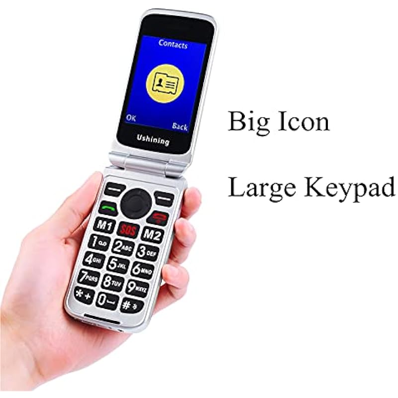 USHINING 3G Senior Flip Phones Unlocked Canada Dual Screen Basic Cell Phone Dual SIM Card Large Button Mobile Phone with Charging Dock for Seniors（Red）