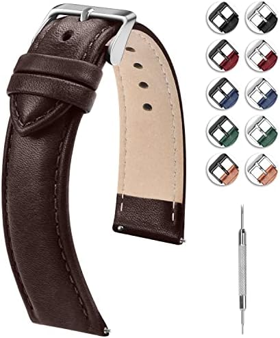 Quick Release Leather Watch Band, Fullmosa Axus Genuine Leather Replacement Watch Strap with Stainless Metal Clasp 14mm 16mm 18mm 20mm 22mm 24mm (choose the proper size)