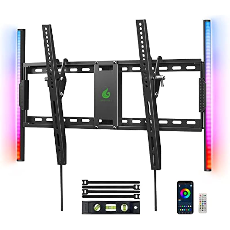 Greenstell TV Wall Mount with LED Lights, Tilt TV Mount for 37″-75″ Flat/Curved TVs, Low Profile Wall Mount TV Bracket Fit 16″-24″ Stud, Max VESA 600x400mm, Holds up to 132LBS