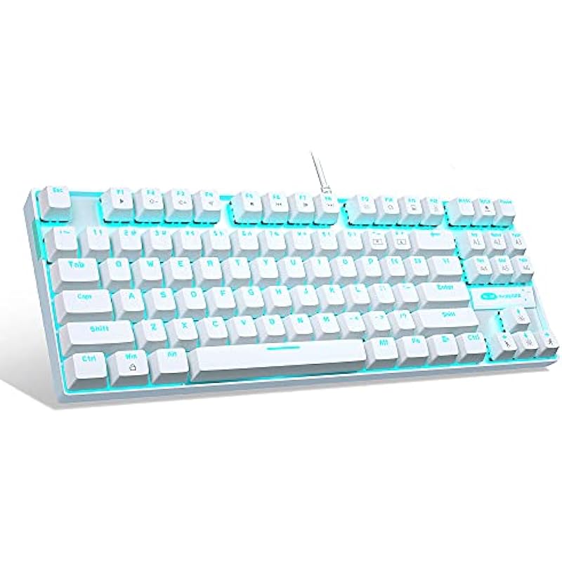 White Mechanical Gaming Keyboard, MageGee MK-Star LED Backlit Keyboard Compact 87 Keys TKL Wired Computer Keyboard with Blue Switches for Windows Laptop Gaming PC