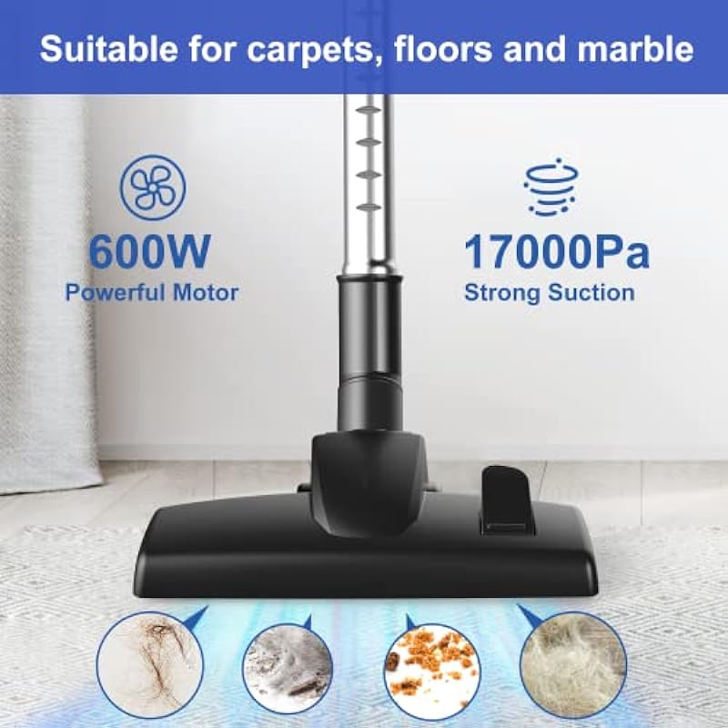 Intercleaner Corded Vacuum Cleaner, 17KPa Powerful Suction with 600W Motor, 10 in 1 Lightweight Bagless Stick Vac with Handheld, Ultra Quiet, for Hardwood Floor Carpet Car Pet Hair