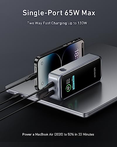Anker Prime Power Bank, 12,000 mAh 2-Port Portable Charger with 130W Output, Smart Digital Display, Compatible with iPhone 15/15 Plus/15 Pro/15 Pro Max, iPhone 14/13 Series, Samsung, MacBook, Dell