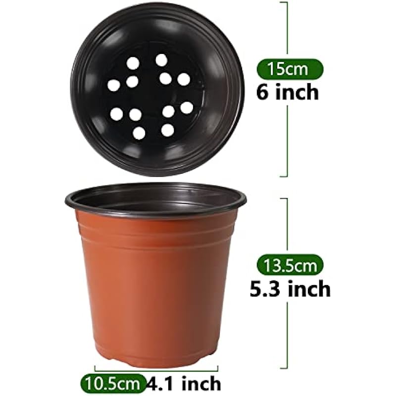 Nursery Pots, PEYOU 50 Pack 6″ Plastic Plant Pots, Flower Seedlings Garden Supplies Plant Pot, Flower Plant Container, Seed Starting Pots for Indoor and Outdoor Plants