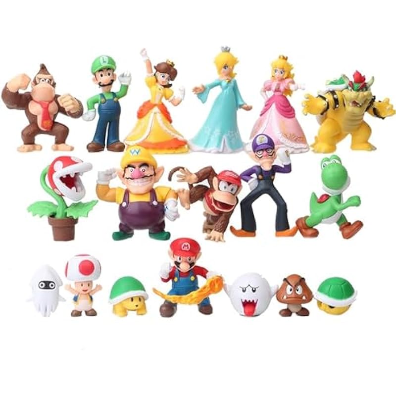 18pcs Bros PVC Action Figures Toys Yoshi Peach Princess Luigi Shy Guy Odyssey Donkey Kong Model Cartoon Dolls