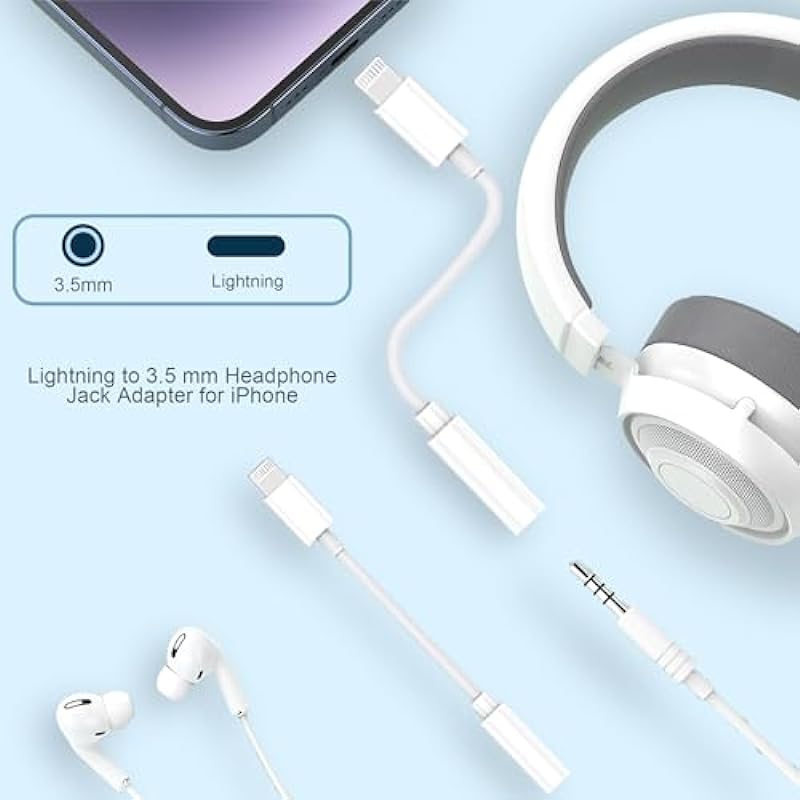 Apple MFi Certified 3 Pack Headphone Adapter for iPhone, Lightning to 3.5 mm Headphone Jack Adapter for iPhone Converter Dongle Audio Cable Compatible with iPhone 14 13 12 11 X XS 8 7