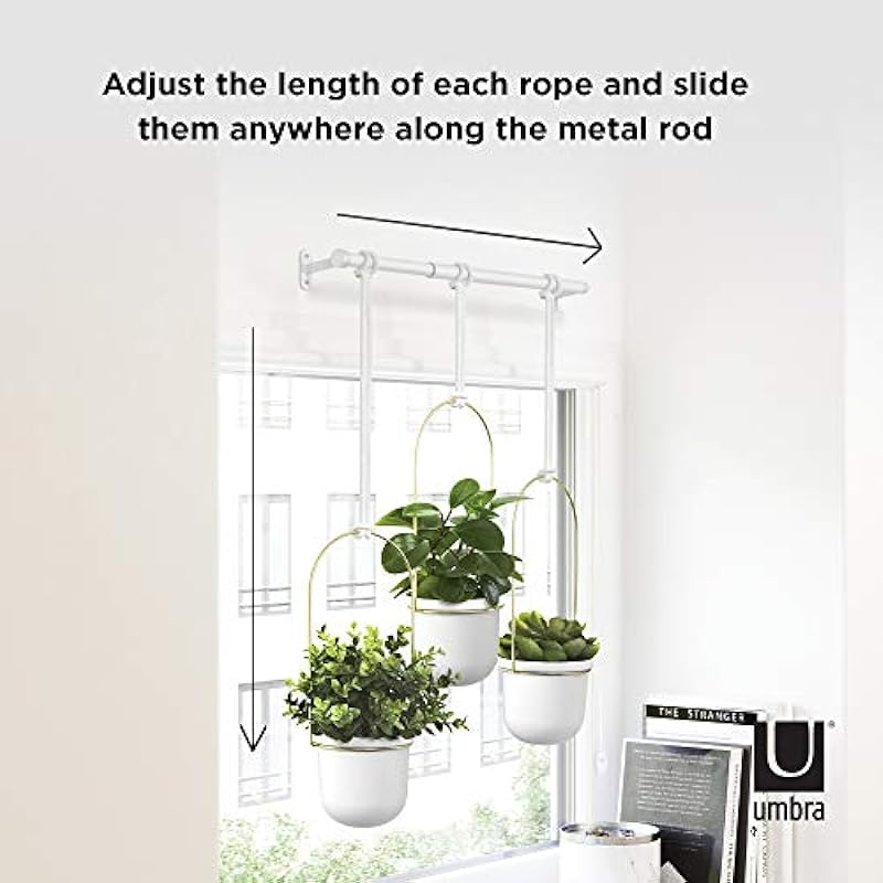 Umbra 1011748-524 Triflora Hanging Planters for Indoor Plants or Herbs, White/Brass,42″ Width