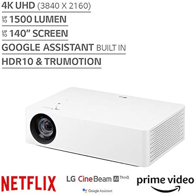 LG Cinebeam HU70LA 4K UHD (3840 x 2160) LED Projector, 1500 ANSI Lumen, 4Ch(RGBB) LED, Contrast Ratio (150K:1), Smart Home Theater with Digital TV Tuner, WebOS, White