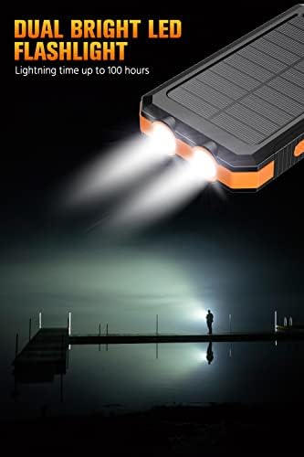 Solar-Charger-Power-Bank – 36800mAh Portable Charger,QC3.0 Fast Charger Dual USB Port Built-in Led Flashlight and Compass for All Cell Phone and Electronic Devices (Orange)