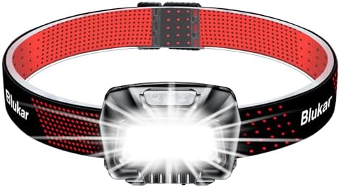 Blukar Headlamp Rechargeable, 2000L Super Bright LED Head Lamp Headlight with Red Warning Lights and 6 Modes, Motion Sensor Control, IPX5 Waterproof, Lightweight Flashlight for Running, Hiking etc.