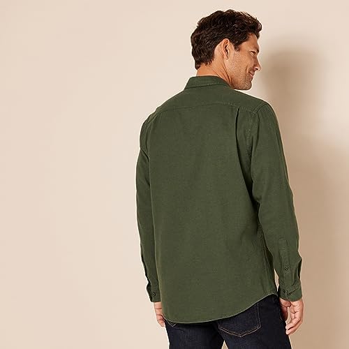 Amazon Essentials Men’s Regular-Fit Long-Sleeve Solid Flannel Shirt, Olive Heather, Medium