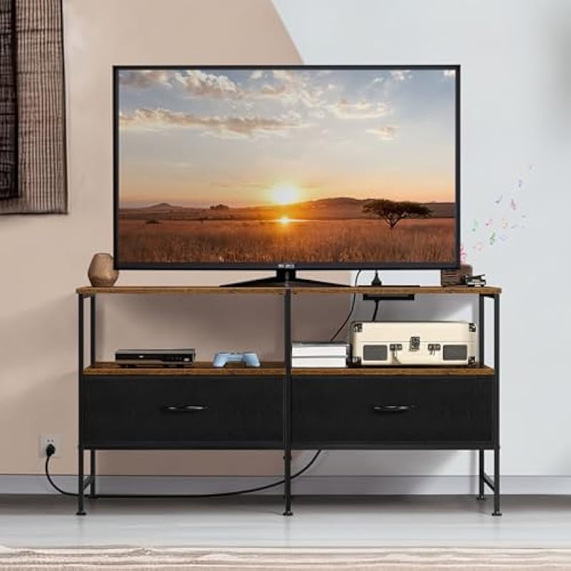 OYEAL TV Stand for 40/50 Inches TV Living Room Entertainment Center with Storage Drawers TV Dresser with Power Outlets for Bedroom, Rustic Brown