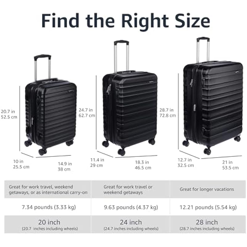 Amazon Basics Hardside Spinner Travel Luggage Suitcase – 24 Inch, Black