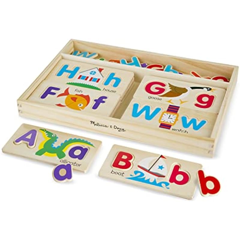 Melissa & Doug ABC Picture Boards – Educational Toy with 13 Double-Sided Wooden Boards and 52 Letters