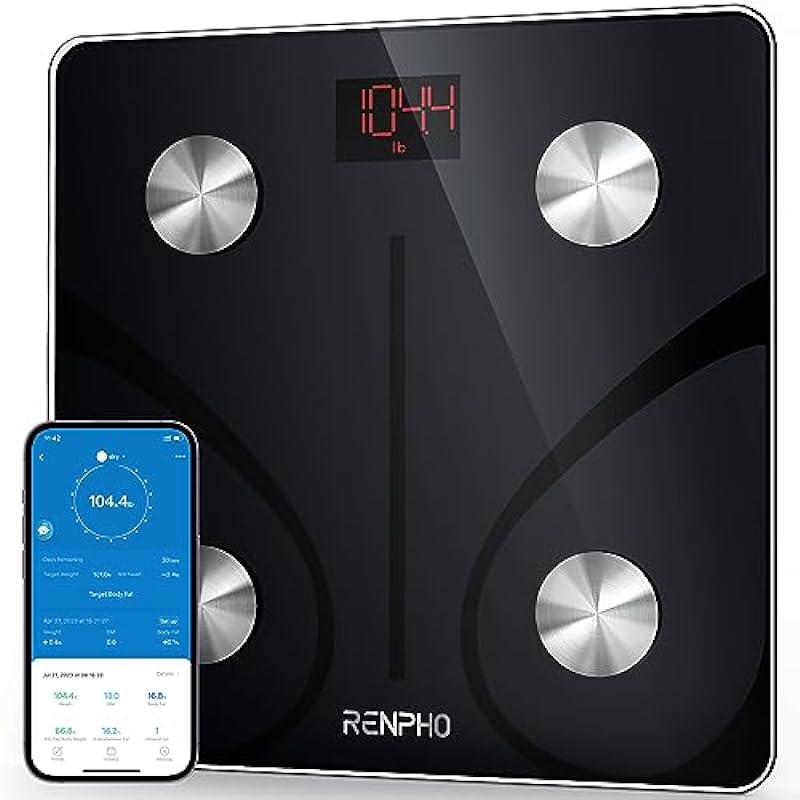 RENPHO Body Fat Scale Smart BMI Scale Digital Bathroom Wireless Weight Scale, Elis 1 Body Composition Analyzer with Smartphone App sync with Bluetooth, 400 lbs – Black