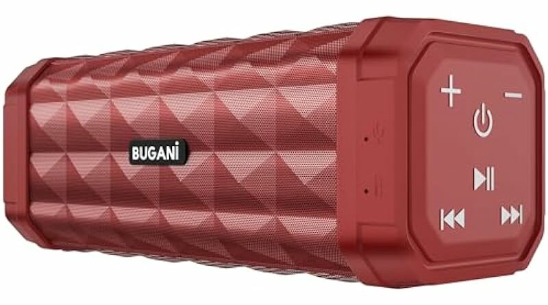 BUGANI Bluetooth Speaker, Portable Wireless Speaker Stereo Sound, IPX5 Waterproof Speaker, Built-in Microphone 24H Play, Bluetooth 5.0, Type-C, Outdoor Speakers Suitable for Home/Travel, Red