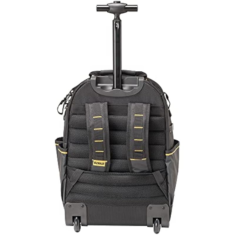 DEWALT Rolling Tool Backpack with Wheels, Telescopic Handle, 46 Pockets, Water Resistant Compartment (DWST560101)