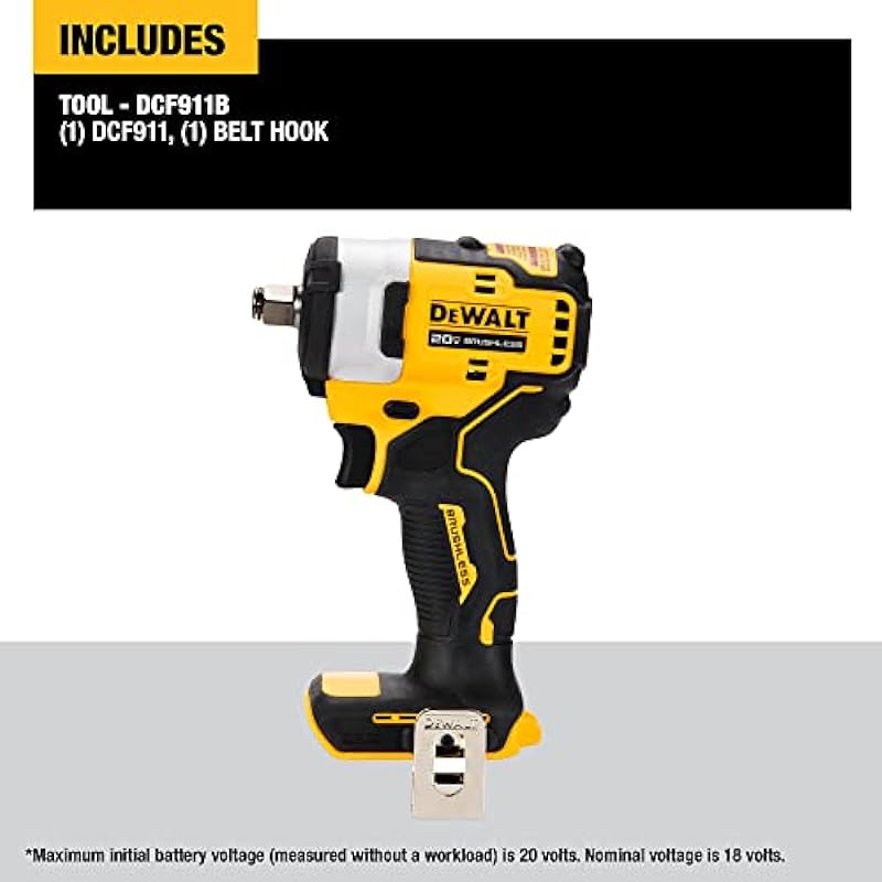 DEWALT DCF911B 20V MAX* 1/2″ Impact Wrench with Hog Ring Anvil (Tool Only), Multicolor